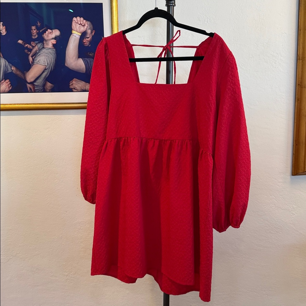 Red Square Neck Dress